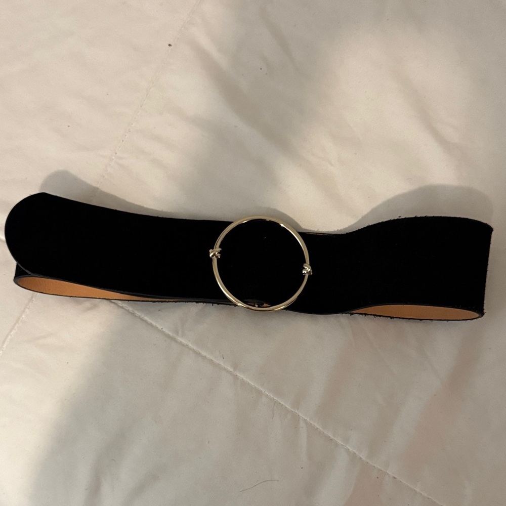 Club Monaco Black suede Belt with Gold Circle Buckle